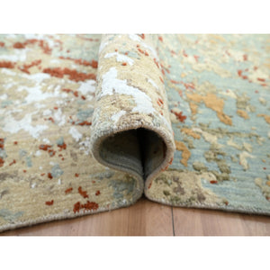 9'x12'3" Pistachio Green With Beige, Persian Knot, Abstract With Galaxy Design, Pure Wool, Hand Knotted, Densely Woven, Oriental Rug FWR498888