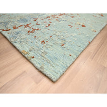Load image into Gallery viewer, 9&#39;x12&#39;3&quot; Pistachio Green With Beige, Persian Knot, Abstract With Galaxy Design, Pure Wool, Hand Knotted, Densely Woven, Oriental Rug FWR498888