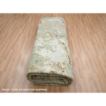 Load image into Gallery viewer, 9&#39;x12&#39;3&quot; Pistachio Green With Beige, Persian Knot, Abstract With Galaxy Design, Pure Wool, Hand Knotted, Densely Woven, Oriental Rug FWR498888