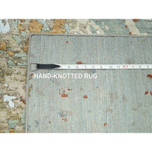Load image into Gallery viewer, 9&#39;x12&#39;3&quot; Pistachio Green With Beige, Persian Knot, Abstract With Galaxy Design, Pure Wool, Hand Knotted, Densely Woven, Oriental Rug FWR498888