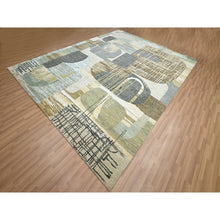 Load image into Gallery viewer, 9&#39;x11&#39;9&quot; Charcoal Gray With Brown, Abstract Geometric Pattern, Persian Knot, Hand Knotted, 100% Wool, Densely Woven, Oriental Rug FWR498894