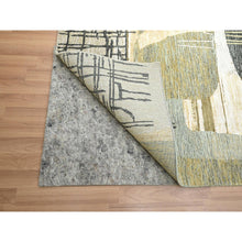 Load image into Gallery viewer, 9&#39;x11&#39;9&quot; Charcoal Gray With Brown, Abstract Geometric Pattern, Persian Knot, Hand Knotted, 100% Wool, Densely Woven, Oriental Rug FWR498894