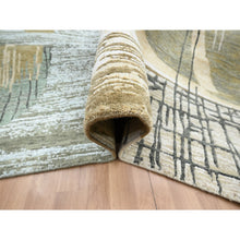 Load image into Gallery viewer, 9&#39;x11&#39;9&quot; Charcoal Gray With Brown, Abstract Geometric Pattern, Persian Knot, Hand Knotted, 100% Wool, Densely Woven, Oriental Rug FWR498894