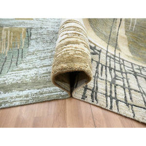 9'x11'9" Charcoal Gray With Brown, Abstract Geometric Pattern, Persian Knot, Hand Knotted, 100% Wool, Densely Woven, Oriental Rug FWR498894