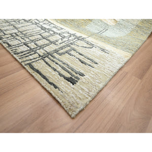 9'x11'9" Charcoal Gray With Brown, Abstract Geometric Pattern, Persian Knot, Hand Knotted, 100% Wool, Densely Woven, Oriental Rug FWR498894
