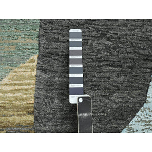 9'x11'9" Charcoal Gray With Brown, Abstract Geometric Pattern, Persian Knot, Hand Knotted, 100% Wool, Densely Woven, Oriental Rug FWR498894