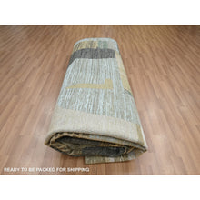 Load image into Gallery viewer, 9&#39;x11&#39;9&quot; Charcoal Gray With Brown, Abstract Geometric Pattern, Persian Knot, Hand Knotted, 100% Wool, Densely Woven, Oriental Rug FWR498894
