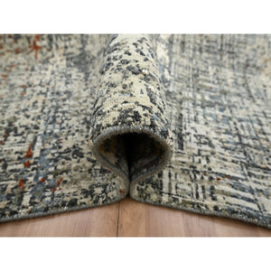 9'x12'3" Beige With Rust Red, Persian Knot, Abstract With Galaxy Design, 100% Wool, Hand Knotted, Densely Woven, Oriental Rug FWR498900