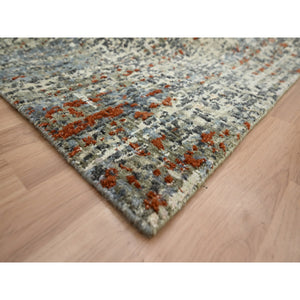 9'x12'3" Beige With Rust Red, Persian Knot, Abstract With Galaxy Design, 100% Wool, Hand Knotted, Densely Woven, Oriental Rug FWR498900