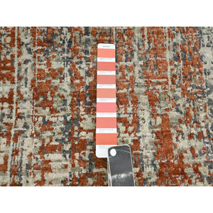 9'x12'3" Beige With Rust Red, Persian Knot, Abstract With Galaxy Design, 100% Wool, Hand Knotted, Densely Woven, Oriental Rug FWR498900