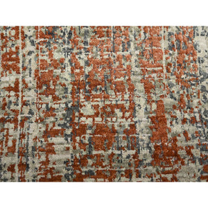 9'x12'3" Beige With Rust Red, Persian Knot, Abstract With Galaxy Design, 100% Wool, Hand Knotted, Densely Woven, Oriental Rug FWR498900