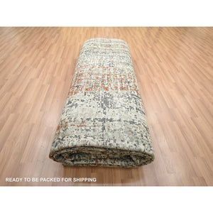 9'x12'3" Beige With Rust Red, Persian Knot, Abstract With Galaxy Design, 100% Wool, Hand Knotted, Densely Woven, Oriental Rug FWR498900