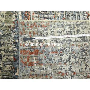 9'x12'3" Beige With Rust Red, Persian Knot, Abstract With Galaxy Design, 100% Wool, Hand Knotted, Densely Woven, Oriental Rug FWR498900