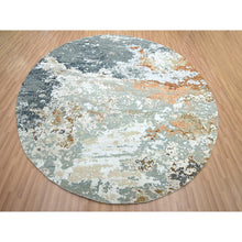Load image into Gallery viewer, 9&#39;9&quot;x9&#39;9&quot; Shades of Gray, Persian Knot, Abstract with Galaxy Design, Pure Wool, Hand Knotted, Densely Woven, Round, Oriental Rug FWR498918