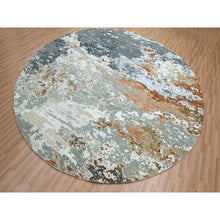 Load image into Gallery viewer, 9&#39;9&quot;x9&#39;9&quot; Shades of Gray, Persian Knot, Abstract with Galaxy Design, Pure Wool, Hand Knotted, Densely Woven, Round, Oriental Rug FWR498918