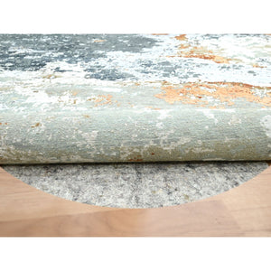 9'9"x9'9" Shades of Gray, Persian Knot, Abstract with Galaxy Design, Pure Wool, Hand Knotted, Densely Woven, Round, Oriental Rug FWR498918