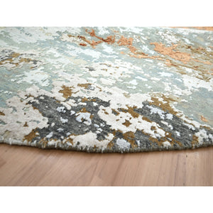 9'9"x9'9" Shades of Gray, Persian Knot, Abstract with Galaxy Design, Pure Wool, Hand Knotted, Densely Woven, Round, Oriental Rug FWR498918