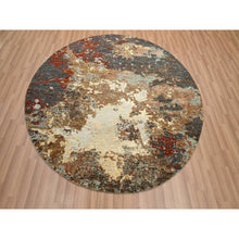 Load image into Gallery viewer, 6&#39;2&quot;x6&#39;2&quot; Charcoal Gray with Brown, Persian Knot, Abstract with Galaxy Design, 100% Wool, Hand Knotted, Densely Woven, Round, Oriental Rug FWR498936