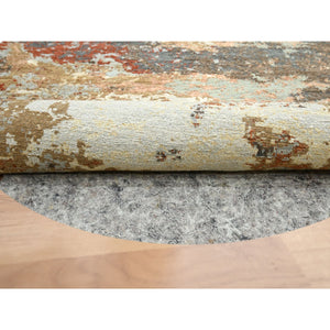 6'2"x6'2" Charcoal Gray with Brown, Persian Knot, Abstract with Galaxy Design, 100% Wool, Hand Knotted, Densely Woven, Round, Oriental Rug FWR498936