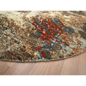 6'2"x6'2" Charcoal Gray with Brown, Persian Knot, Abstract with Galaxy Design, 100% Wool, Hand Knotted, Densely Woven, Round, Oriental Rug FWR498936