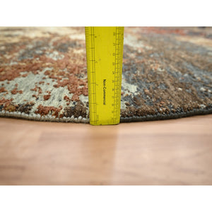 6'2"x6'2" Charcoal Gray with Brown, Persian Knot, Abstract with Galaxy Design, 100% Wool, Hand Knotted, Densely Woven, Round, Oriental Rug FWR498936
