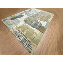 Load image into Gallery viewer, 10&#39;x14&#39; Granite Gray With Brown, Hand Knotted, Persian Knot, Abstract Geometric Pattern, 100% Wool, Densely Woven, Oriental Rug FWR498954