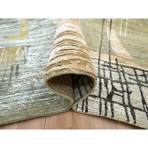 10'x14' Granite Gray With Brown, Hand Knotted, Persian Knot, Abstract Geometric Pattern, 100% Wool, Densely Woven, Oriental Rug FWR498954