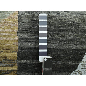 10'x14' Granite Gray With Brown, Hand Knotted, Persian Knot, Abstract Geometric Pattern, 100% Wool, Densely Woven, Oriental Rug FWR498954