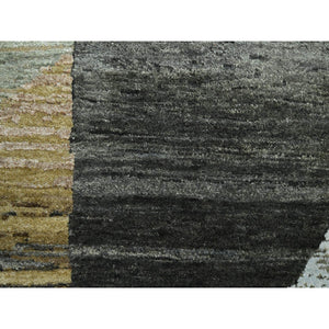 10'x14' Granite Gray With Brown, Hand Knotted, Persian Knot, Abstract Geometric Pattern, 100% Wool, Densely Woven, Oriental Rug FWR498954