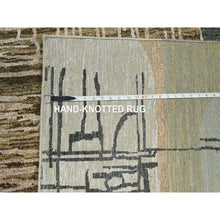 Load image into Gallery viewer, 10&#39;x14&#39; Granite Gray With Brown, Hand Knotted, Persian Knot, Abstract Geometric Pattern, 100% Wool, Densely Woven, Oriental Rug FWR498954