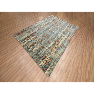 6'x8'6" Shades Of Gray With Rust, Abstract With Galaxy Design, Persian Knot, Pure Wool, Hand Knotted, Densely Woven, Oriental Rug FWR498972