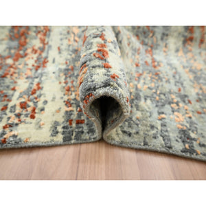 6'x8'6" Shades Of Gray With Rust, Abstract With Galaxy Design, Persian Knot, Pure Wool, Hand Knotted, Densely Woven, Oriental Rug FWR498972
