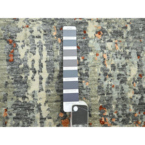 6'x8'6" Shades Of Gray With Rust, Abstract With Galaxy Design, Persian Knot, Pure Wool, Hand Knotted, Densely Woven, Oriental Rug FWR498972