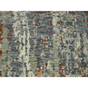 6'x8'6" Shades Of Gray With Rust, Abstract With Galaxy Design, Persian Knot, Pure Wool, Hand Knotted, Densely Woven, Oriental Rug FWR498972