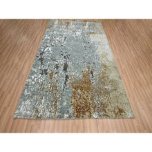 Load image into Gallery viewer, 6&#39;1&quot;x9&#39;1&quot; Misty Gray With Brown, Persian Knot, Abstract With Galaxy Design, 100% Wool, Hand Knotted, Densely Woven, Oriental Rug FWR498978