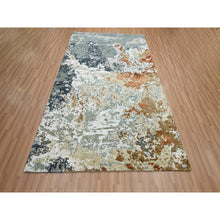 Load image into Gallery viewer, 6&#39;x9&#39;3&quot; Mineral Blue With Beige, Persian Knot, Abstract With Galaxy Design, Pure Wool, Hand Knotted, Densely Woven, Oriental Rug FWR498984