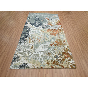 6'x9'3" Mineral Blue With Beige, Persian Knot, Abstract With Galaxy Design, Pure Wool, Hand Knotted, Densely Woven, Oriental Rug FWR498984