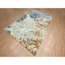 Load image into Gallery viewer, 6&#39;x9&#39;3&quot; Mineral Blue With Beige, Persian Knot, Abstract With Galaxy Design, Pure Wool, Hand Knotted, Densely Woven, Oriental Rug FWR498984