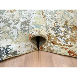 6'x9'3" Mineral Blue With Beige, Persian Knot, Abstract With Galaxy Design, Pure Wool, Hand Knotted, Densely Woven, Oriental Rug FWR498984