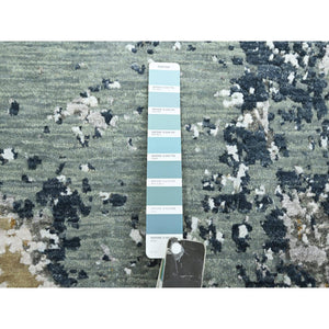 6'x9'3" Mineral Blue With Beige, Persian Knot, Abstract With Galaxy Design, Pure Wool, Hand Knotted, Densely Woven, Oriental Rug FWR498984