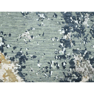 6'x9'3" Mineral Blue With Beige, Persian Knot, Abstract With Galaxy Design, Pure Wool, Hand Knotted, Densely Woven, Oriental Rug FWR498984