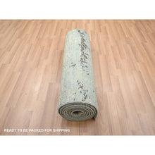 Load image into Gallery viewer, 2&#39;6&quot;x12&#39;2&quot; Beige With Mineral Blue, Densely Woven, Abstract With Galaxy Design, Persian Knot, Pure Wool, Hand Knotted, Runner, Oriental Rug FWR499008