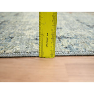 2'6"x12'2" Beige With Mineral Blue, Densely Woven, Abstract With Galaxy Design, Persian Knot, Pure Wool, Hand Knotted, Runner, Oriental Rug FWR499008