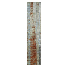 Load image into Gallery viewer, 2&#39;7&quot;x11&#39;10&quot; Beige with Rust Orange, Persian Knot, Abstract with Galaxy Design, 100% Wool, Hand Knotted, Densely Woven, Runner, Oriental Rug FWR499014