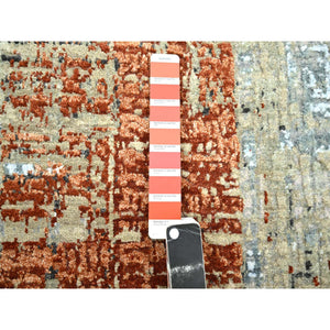 2'7"x11'10" Beige with Rust Orange, Persian Knot, Abstract with Galaxy Design, 100% Wool, Hand Knotted, Densely Woven, Runner, Oriental Rug FWR499014