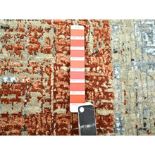 Load image into Gallery viewer, 2&#39;7&quot;x11&#39;10&quot; Beige With Rust Orange, Persian Knot, Abstract With Galaxy Design, 100% Wool, Hand Knotted, Densely Woven, Runner, Oriental Rug FWR499014