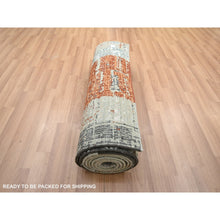 Load image into Gallery viewer, 2&#39;7&quot;x11&#39;10&quot; Beige With Rust Orange, Persian Knot, Abstract With Galaxy Design, 100% Wool, Hand Knotted, Densely Woven, Runner, Oriental Rug FWR499014