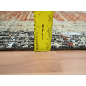 2'7"x11'10" Beige with Rust Orange, Persian Knot, Abstract with Galaxy Design, 100% Wool, Hand Knotted, Densely Woven, Runner, Oriental Rug FWR499014