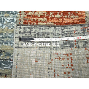 2'7"x11'10" Beige with Rust Orange, Persian Knot, Abstract with Galaxy Design, 100% Wool, Hand Knotted, Densely Woven, Runner, Oriental Rug FWR499014