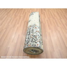 Load image into Gallery viewer, 2&#39;7&quot;x12&#39;1&quot; Misty Gray With Rust, Abstract With Galaxy Design, Persian Knot, Densely Woven, 100% Wool, Hand Knotted, Runner, Oriental Rug FWR499020